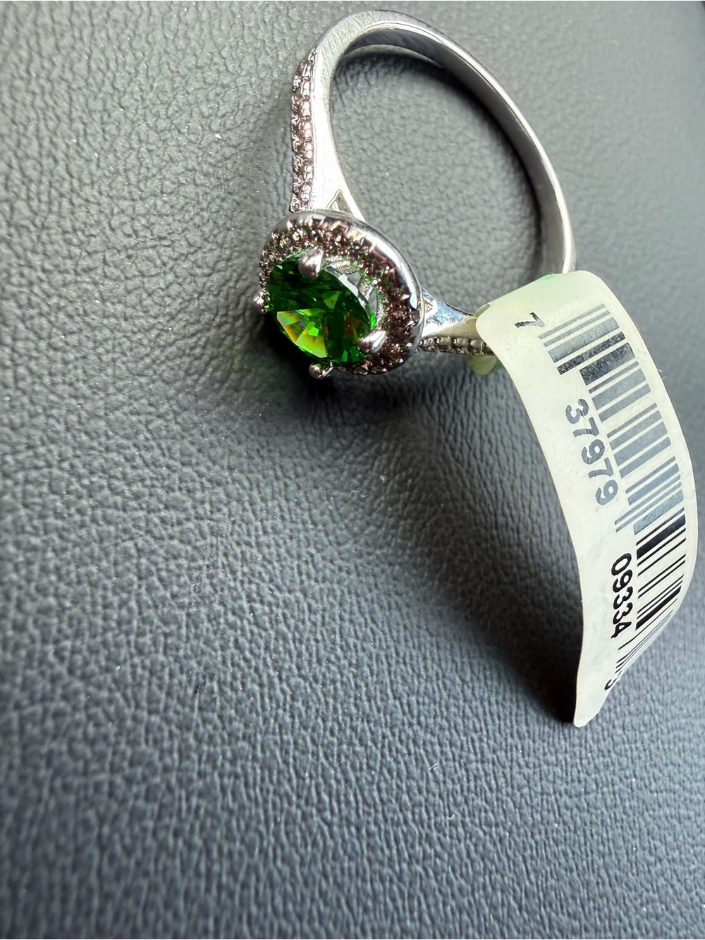 Green Cubic Zirconia Halo Ring - Size 10